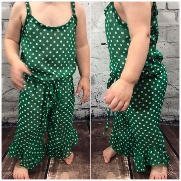 18M Chiffon Green Polka Dot Jumpsuit - Picture 3 of 5